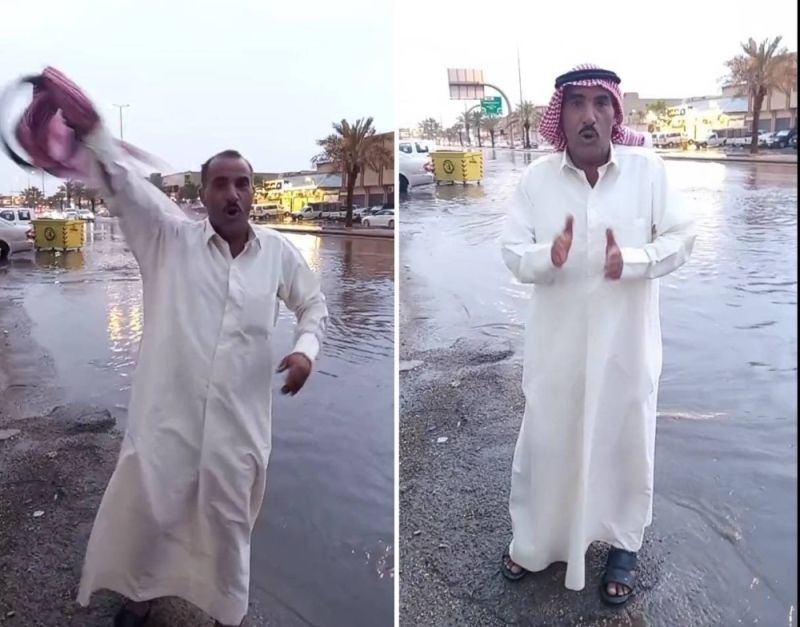 "خلع الشماغ والعقال" .. شاهد ردة فعل مواطن سعودي بعد هطول الأمطار الغزيرة على الرياض (فيديو)