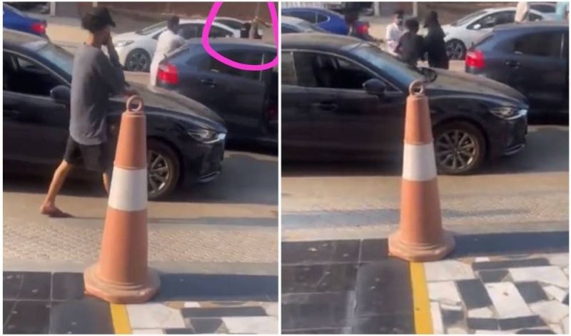 السعودية : فيديو صادم لامرأة منتقبة تحاول الاعتداء على شاب بعد أن صدم سيارتها في جدة (شاهد)