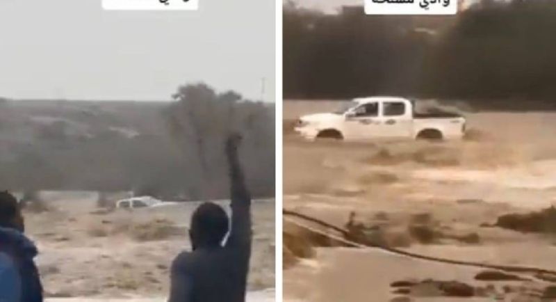 شاهد.. لحظة غرق سيارة بداخلها 4 أطفال ووالدهم في سيول صبيا بجازان السعودية (فيديو مؤلم)