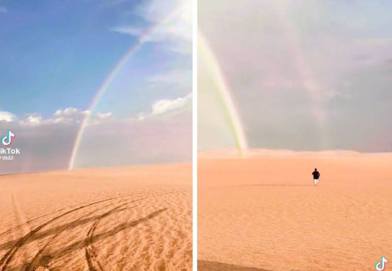بالفيديو.. ظهور "قوس قزح" في سماء نجران بالسعودية ــ وردة فعل الأشخاص عند رؤيتهم!