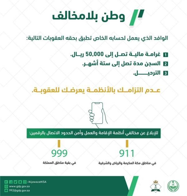 الجوازات السعودية تكشف عن 3 عقوبات تنتظر الوافد الذي يعمل لحسابه الخاص