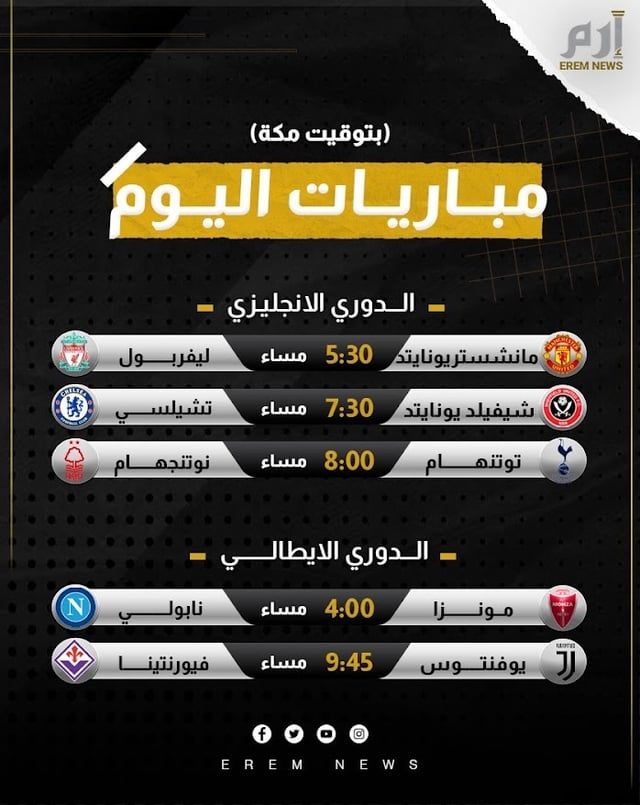 مواعيد مباريات اليوم والقنوات الناقلة