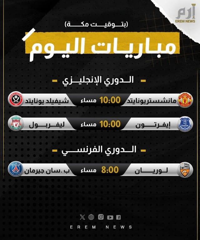 مواعيد مباريات اليوم والقنوات الناقلة