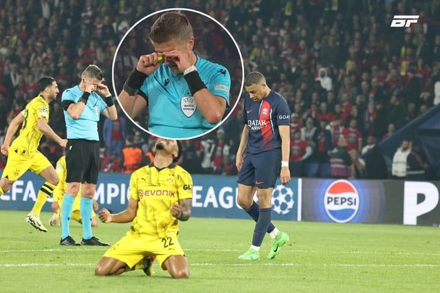 سر بكاء حكم مباراة سان جيرمان ودورتموند بعد نهايتها (صورة)