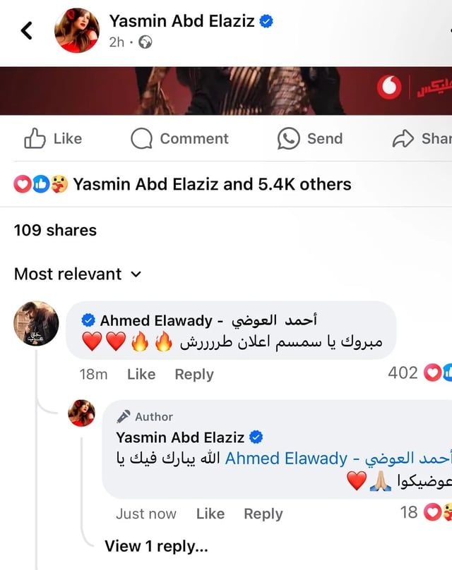 "سمسم وعوضيكو".. أول تواصل علني بين ياسمين عبد العزيز وأحمد العوضي