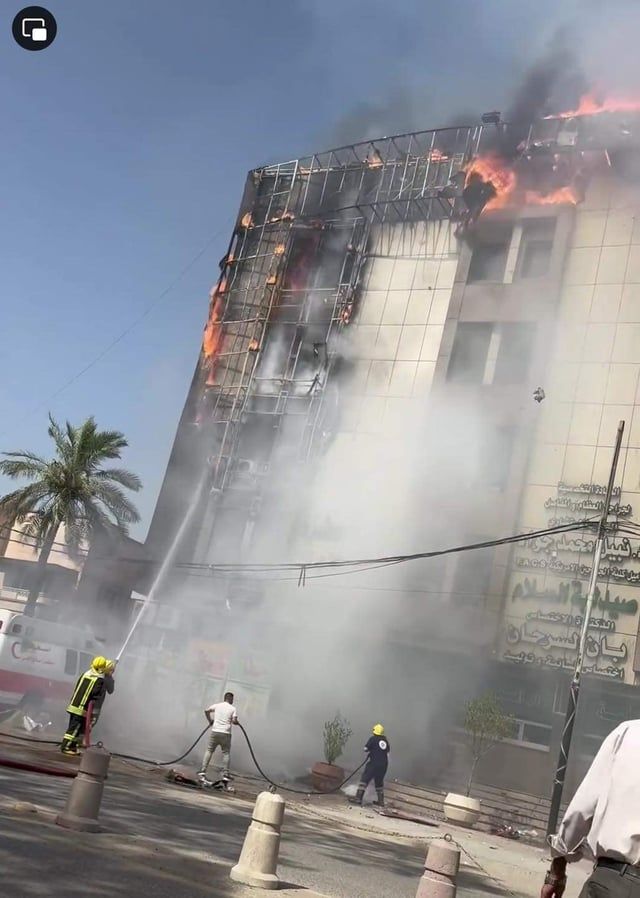 اندلاع حريق كبير في مستشفى بمحافظة بابل العراقية (صور وفيديو)