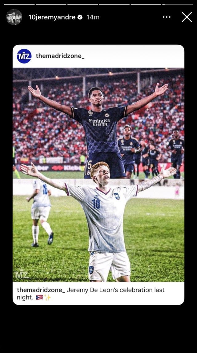 جيرمي دي ليون يحتفل على طريقة بيلينغهام بعد تألقه مع منتخب بورتوريكو (صورة)