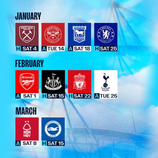 جدول مباريات مانشستر سيتي كاملا في الدوري الإنجليزي