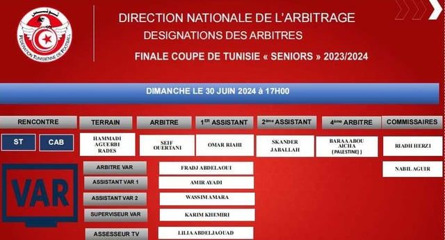 سابقة تاريخية.. حكم فلسطيني في نهائي كأس تونس لكرة القدم