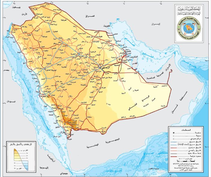 خريطة المملكة العربية السعودية الرسمية وحدودها بالتفصيل والمسافات - موقع الخليج الان