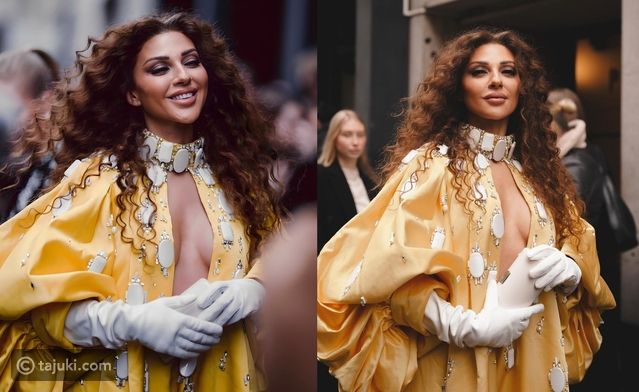 ميريام فارس تثير الجدل بإطلالتها الجريئة في أسبوع الموضة في باريس