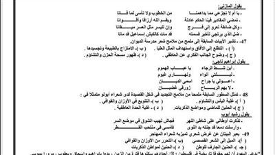 نموذج اللغة العربية للثانوية العامة 2025 الاسترشادى للحصول على الدرجة النهائية - الخليج الان