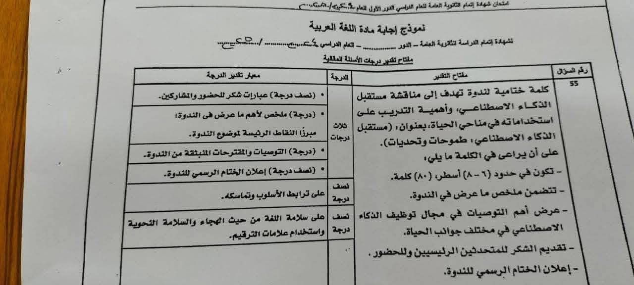 اعرف الحل الصح.. نموذج الإجابة الرسمى لامتحان اللغة العربية ثانوية عامة 2025 - الخليج الان