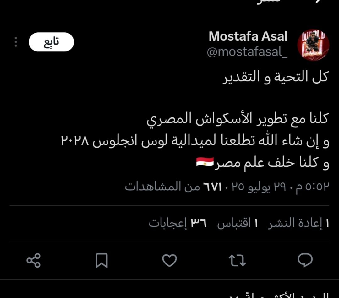 عسل يدعم الإسكواش المصري.. هدفنا ميدالية في لوس أنجلوس ومصر دائمًا في القمة - الخليج الان