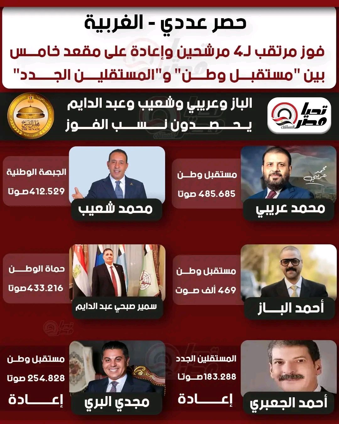 الغربية.. فوز مرتقب لـ4 مرشحين وإعادة على مقعد خامس بين "مستقبل وطن" و"المستقلين الجدد" - الخليج الان