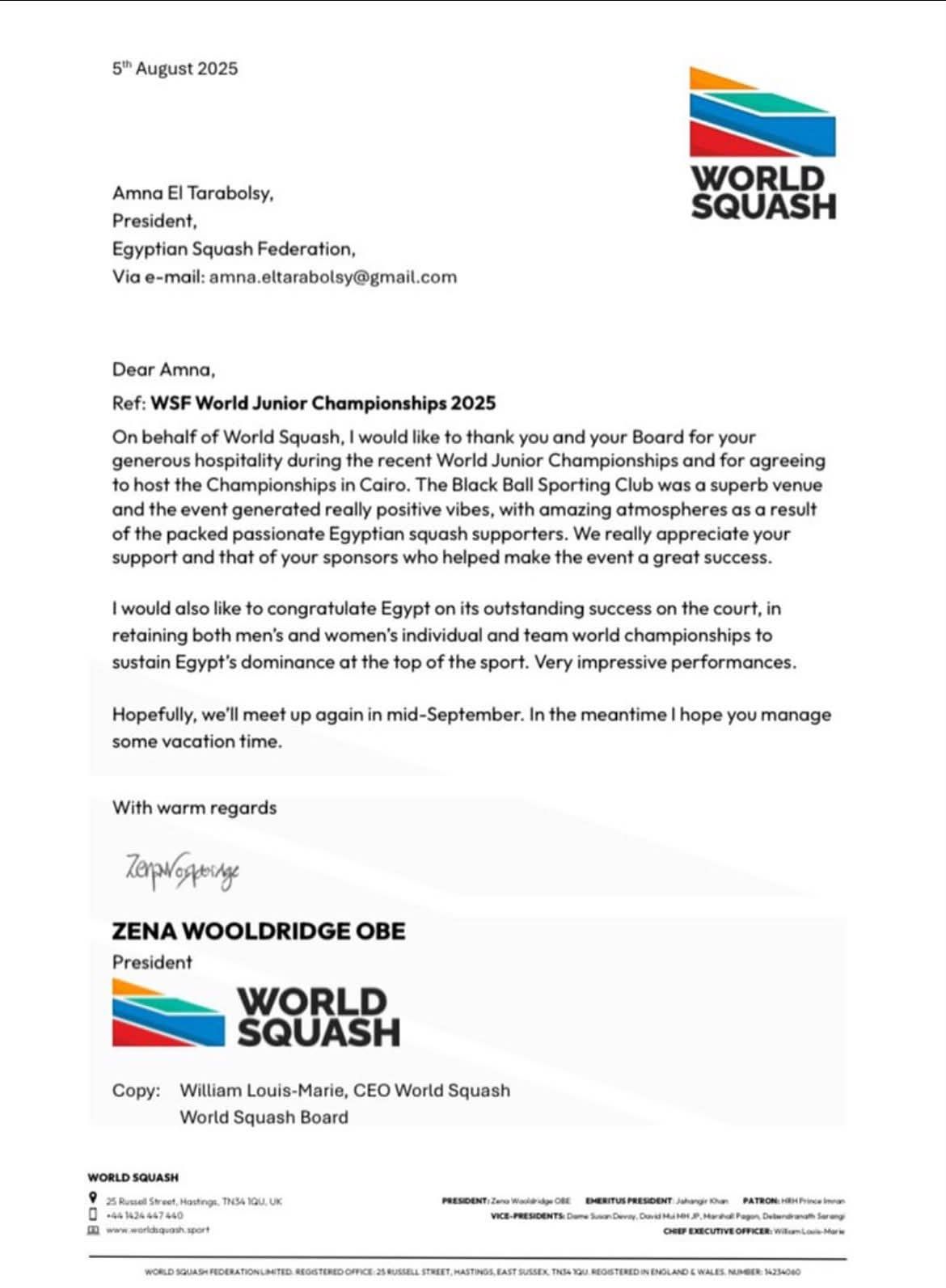 الاتحاد الدولي يشيد بتنظيم مصر لبطولة العالم للناشئين في الإسكواش - الخليج الان