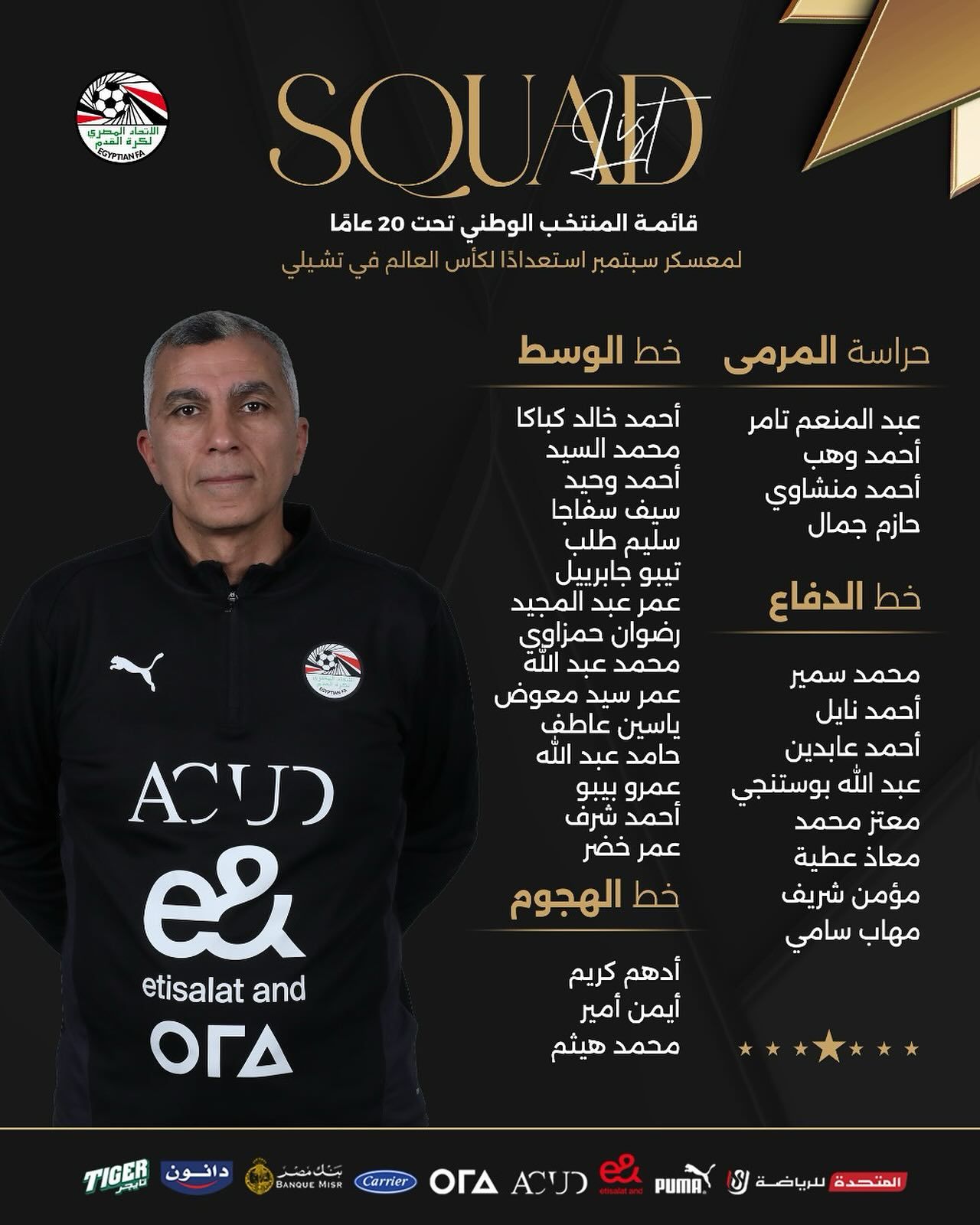 أسامة نبيه يعلن قائمة المنتخب الوطني تحت 20 عاما لمعسكر سبتمبر استعدادا لكأس العالم تشيلي 2025 - الخليج الان