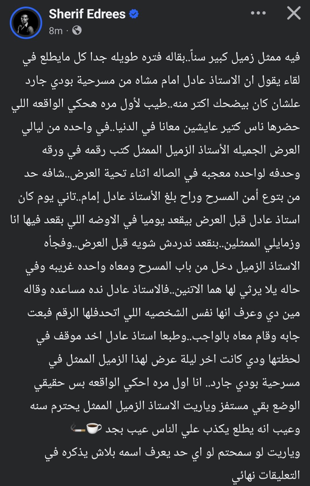 فعل غير لائق مع سيدة.. شريف إدريس يكشف سبب استبعاد ممثل من مسرحية بودي جارد - الخليج الان
