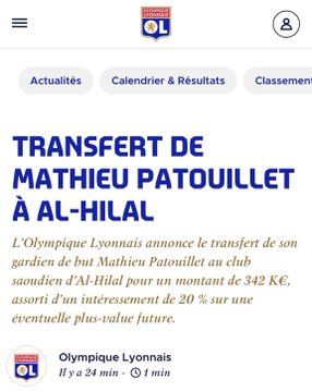 الهلال السعودي يحسم صفقة الحارس الفرنسي ماتيو باتويليت من ليون بـ342 ألف يورو - الخليج الان