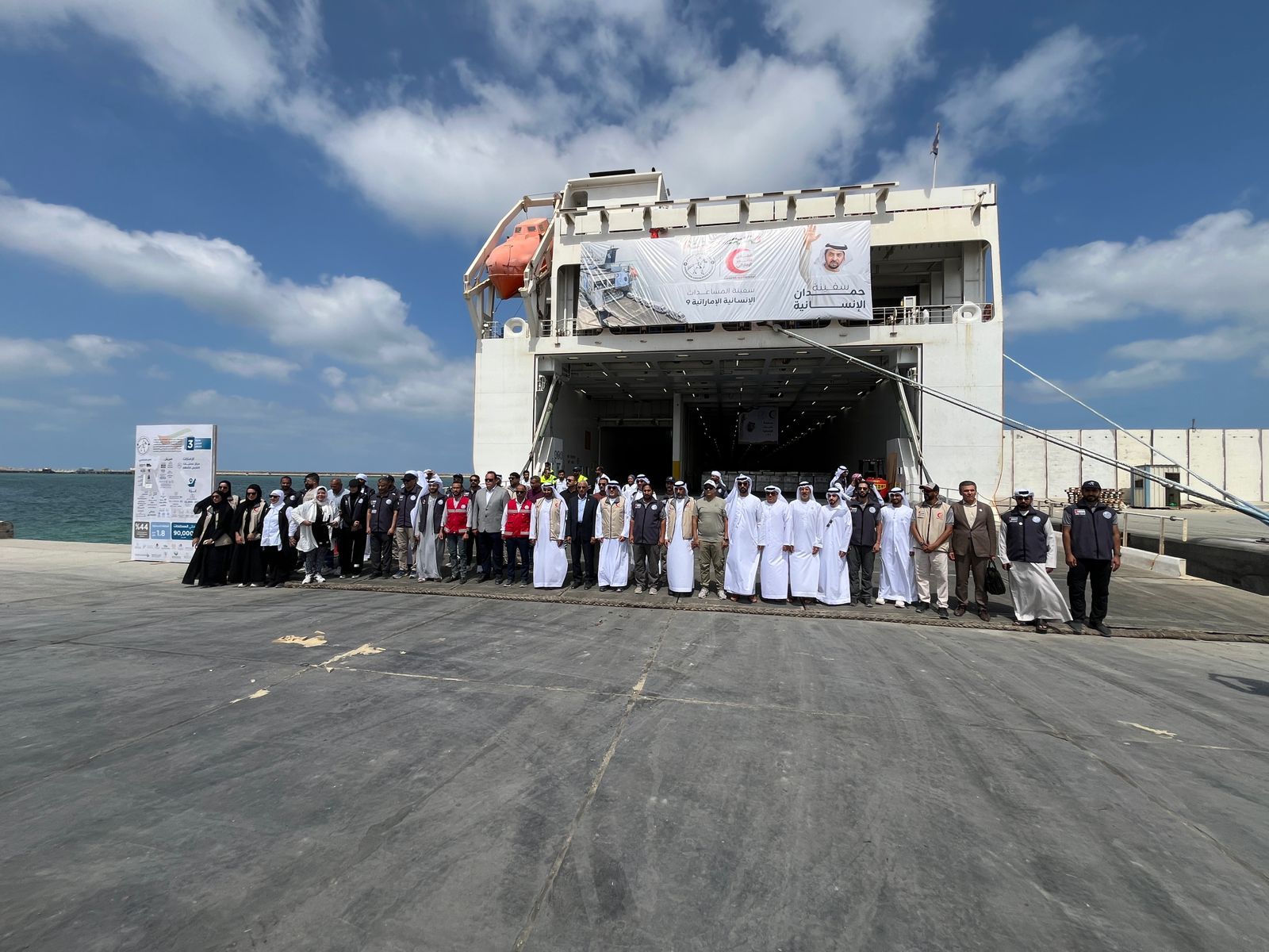 وفد إماراتي رفيع المستوى يستقبل سفينة مساعدات من أبو ظبي في ميناء العريش - الخليج الان