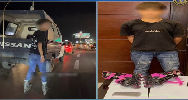 ضبط شخص أمسك بالصندوق الخلفي لسيارة شرطة مرتدياً حذاء تزحلق معرضاً حياته والمواطنين للخطر - الخليج الان