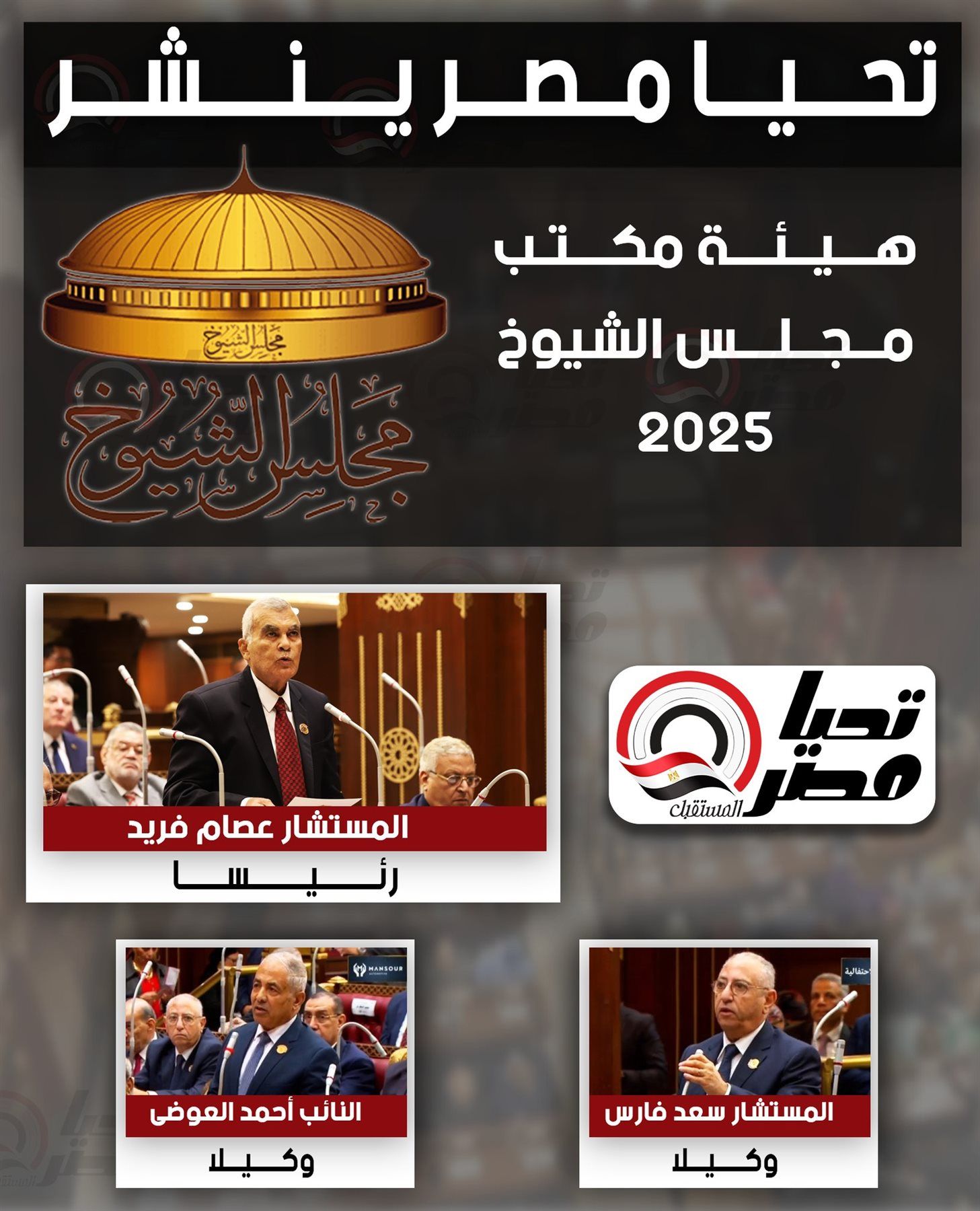 المستشار عصام فريد رئيسًا لمجلس الشيوخ بـ299 صوتًا.. وأحمد العوضي وفارس سعد وكيلين للمجلس في فصله التشريعي الثاني - الخليج الان