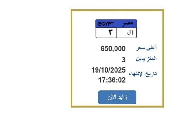 مزايدة نارية على لوحة سيارة مميزة بسعر وصل 650 ألف جنيه - الخليج الان