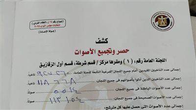 نتيجة الحصر العددي لأصوات الناخبين في جولة الإعادة بالدائرة الأولي بالزقازيق - الخليج الان