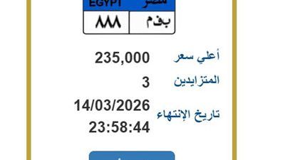 لوحة "ب ف م 888" تثير المنافسة.. سعرها يصل إلى 235 ألف جنيه - الخليج الان