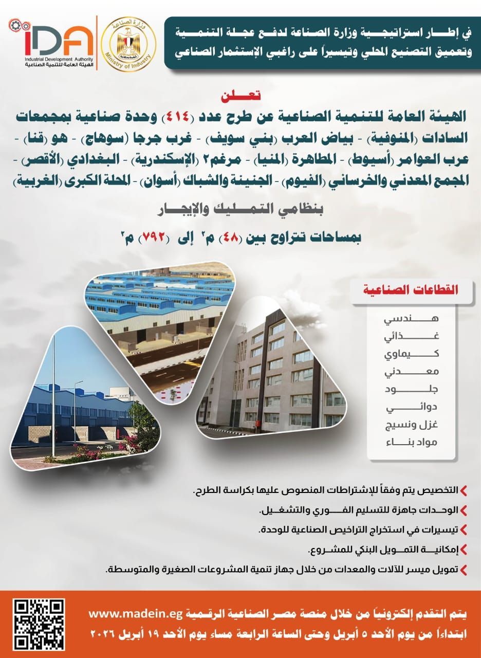 التنمية الصناعية تعلن طرح 414 وحدة صناعية جاهزة للتسليم الفوري بـ 12 مجمعًا صناعيًا - الخليج الان