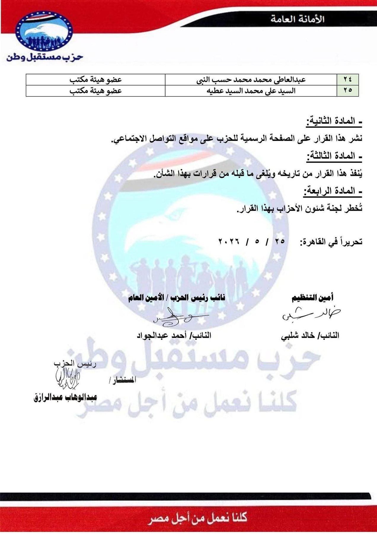 برئاسة النائب رضا حجازي.. تليجراف الخليج ينشر تشكيل أمانة التعليم بحزب مستقبل وطن - الخليج الان